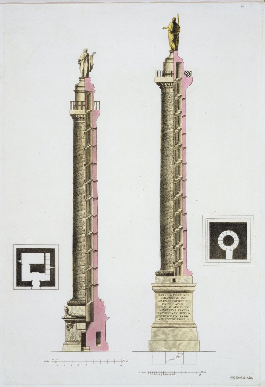 A coluna de Trajano, Roma, de "O Traje Antigo e Moderno", de Jules Ferrario, publicada em c.1820s-30s de Giacomo Bussi