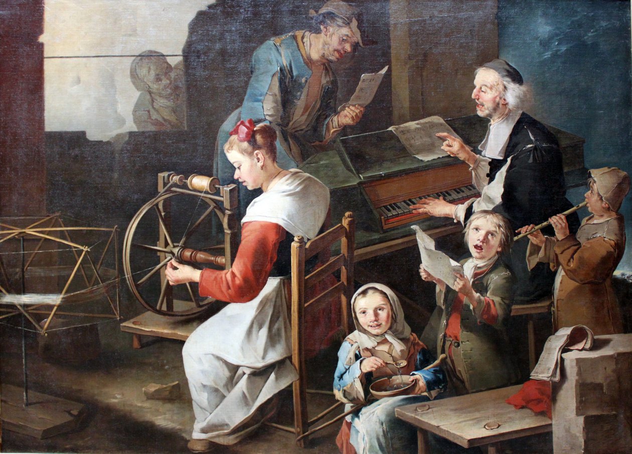 Cena doméstica com músicos e spinner de Giacomo Francesco Cipper