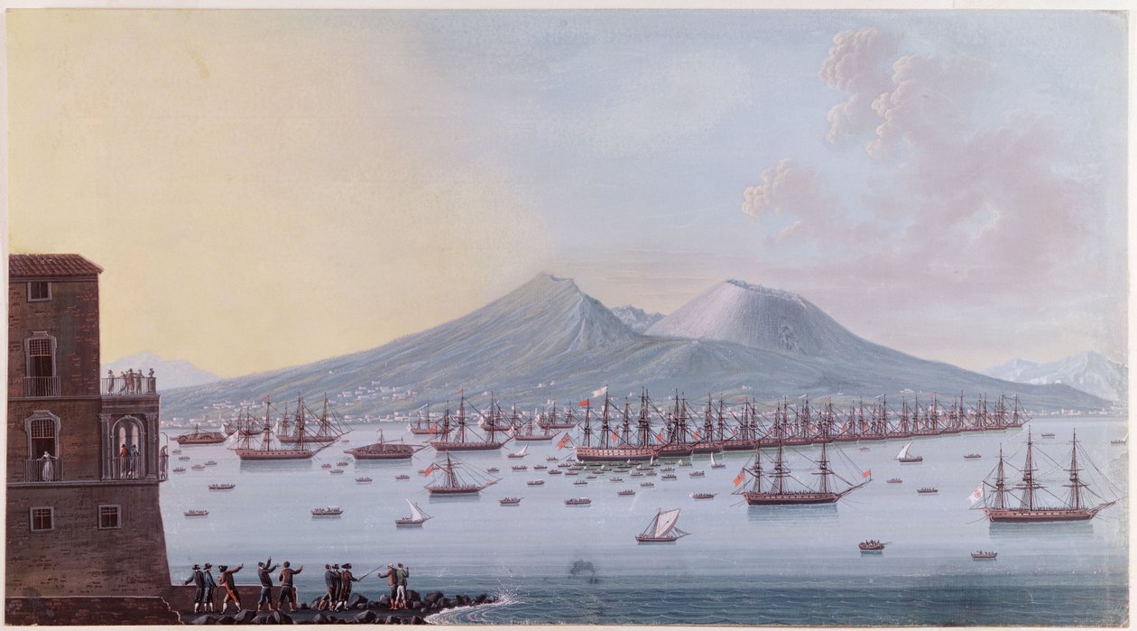 Vista da Baía de Nápoles, 1798 (gravura a cores) de Giacomo Guardi