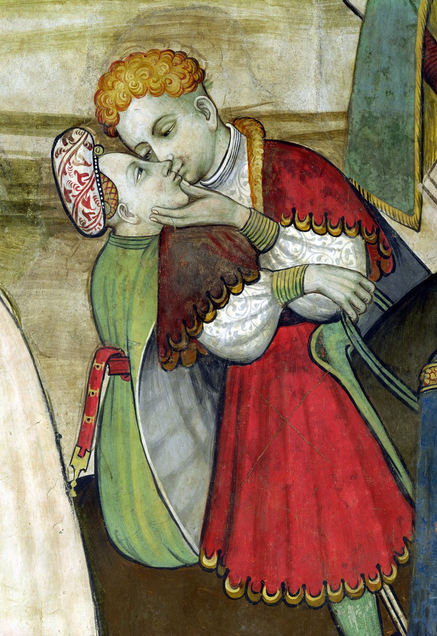 A fonte da vida, detalhe de um casal se abraçando, 1418-30 de Giacomo Jaquerio
