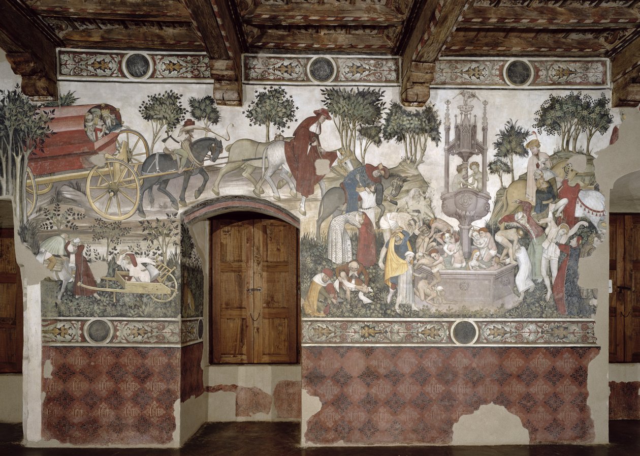 A Fonte da Vida, detalhe da jornada até a fonte, 1418-30 de Giacomo Jaquerio