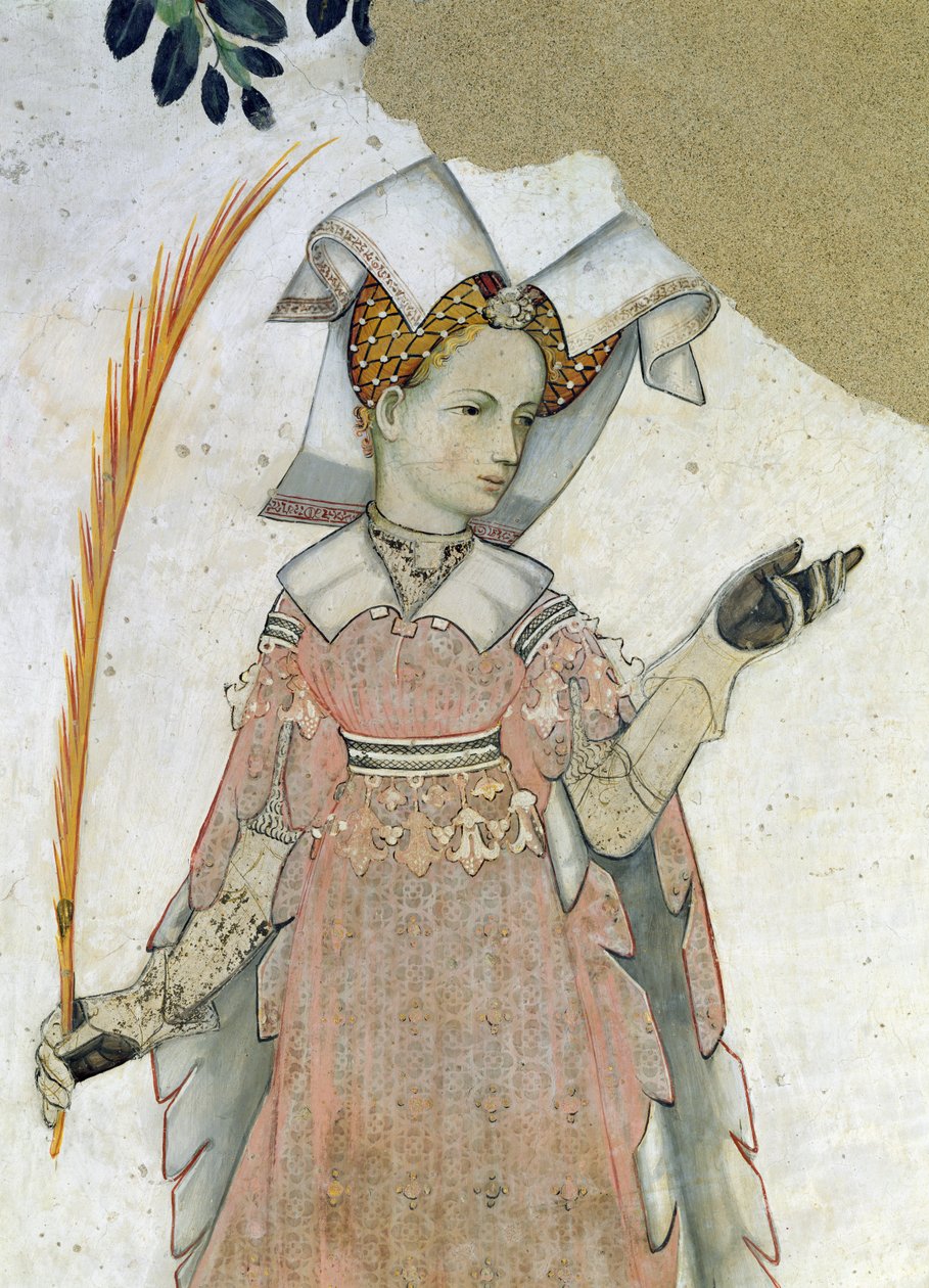 Os nove dignos e as nove mulheres dignas, detalhe de Teuta, c.1418-30 de Giacomo Jaquerio