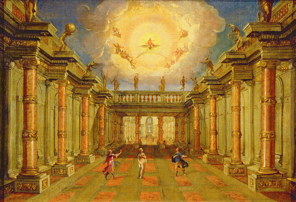 Ato II, cena X: o pátio do rei de Naxos de Giacomo Torelli