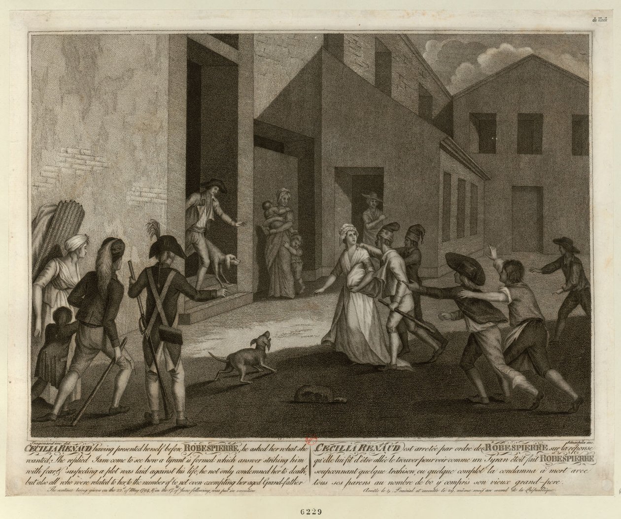 A prisão de Cécile Renault em 22 de maio de 1794, no apartamento de Robespierre, c. 1798. de Giacomo Aliprandi