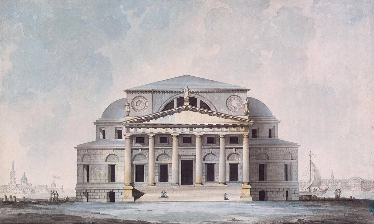 Fachada do edifício da bolsa de valores em São Petersburgo, 1783 de Giacomo Antonio Domenico Quarenghi