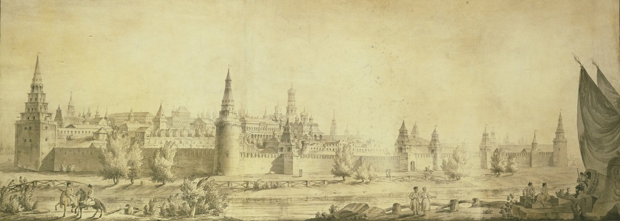 Vista panorâmica do Kremlin de Moscou no final do século XVIII, final da década de 1790 de Giacomo Antonio Domenico Quarenghi