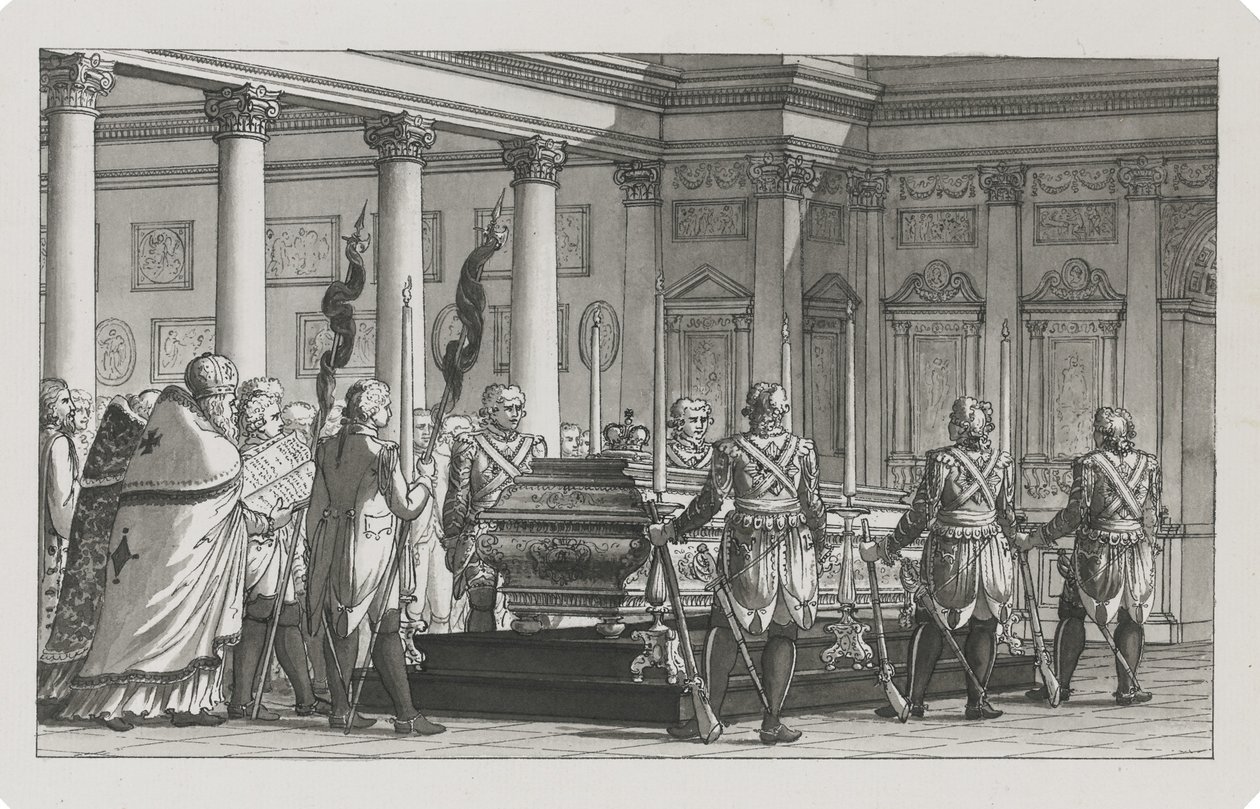 O Imperador Paulo I Deitado no Estado com uma guarda de honra de Giacomo Antonio Domenico Quarenghi