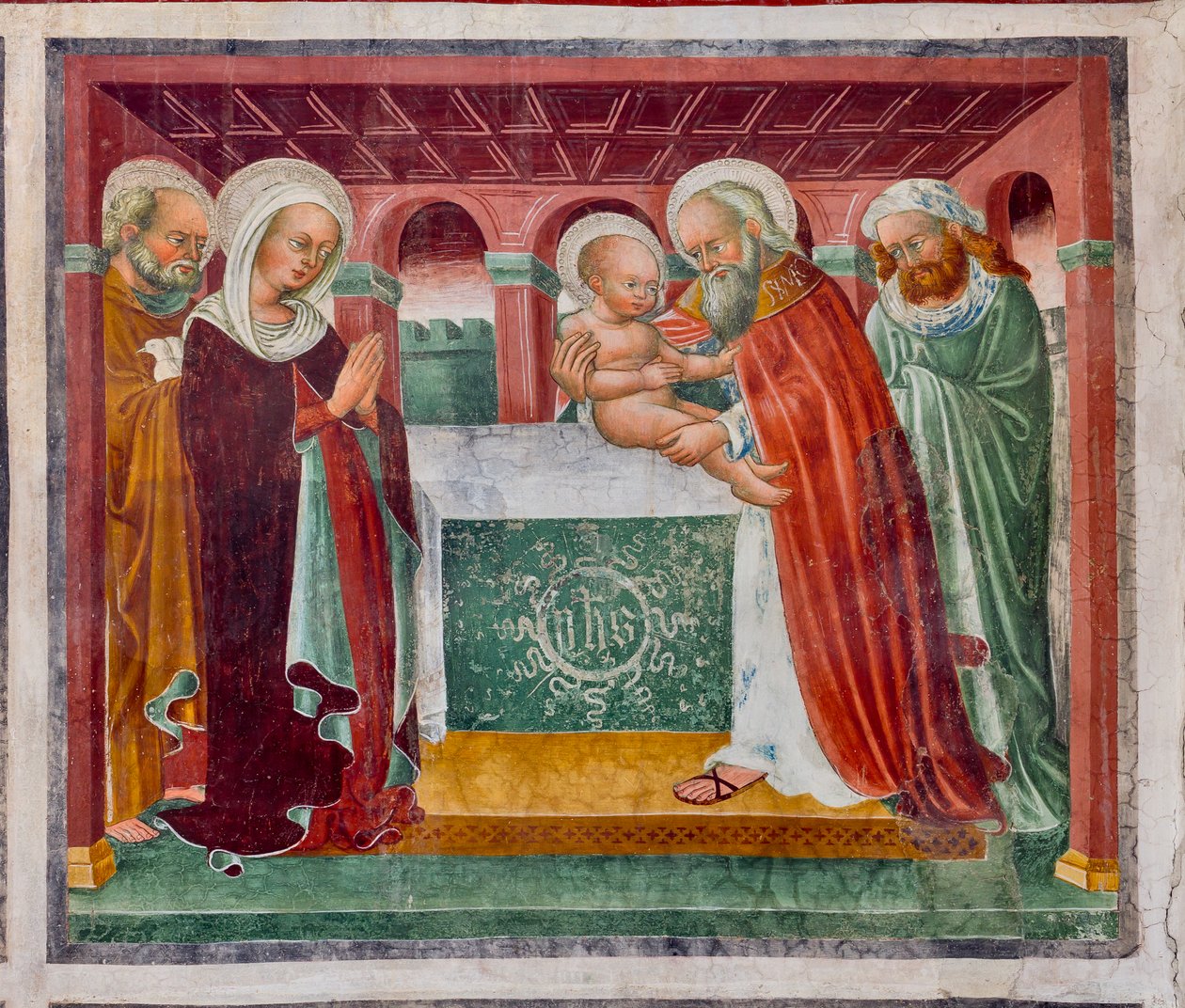Apresentação de Jesus no Templo, detalhe da Vida de Jesus de Giacomo Borlone de Buschis