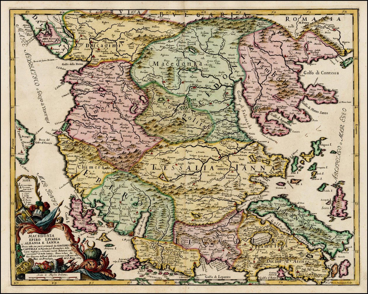 Mapa de 1684 da Macedónia e da Tessália, de Giacomo Cantelli da Vignola de Giacomo Cantelli