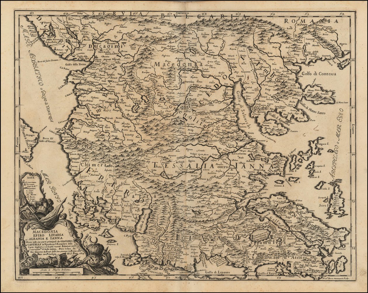 Mapa de 1684 da Tessália e da Macedónia, de Giacomo Cantelli da Vignola de Giacomo Cantelli