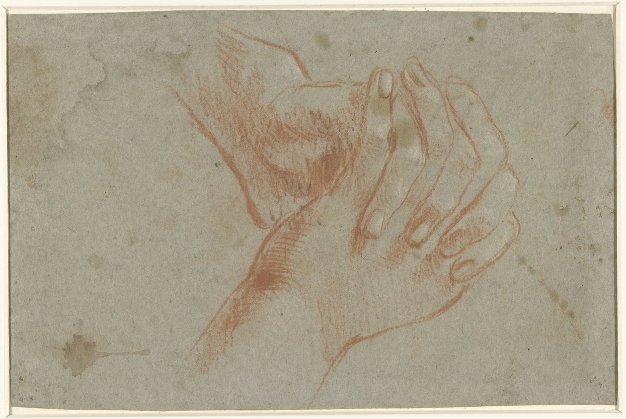 Duas mãos dobradas de Giacomo Cavedone (attributed to)