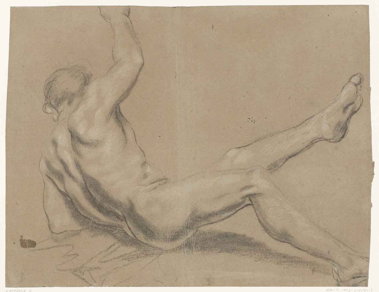 Estudo de um nu masculino caindo de Giacomo Cavedone (possibly)