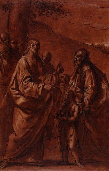 PD.9-1992 The Miracle of the Loaves and Fishes, c.1611-14 (giz preto, caneta e tinta e lavagem) de Giacomo Cavedoni
