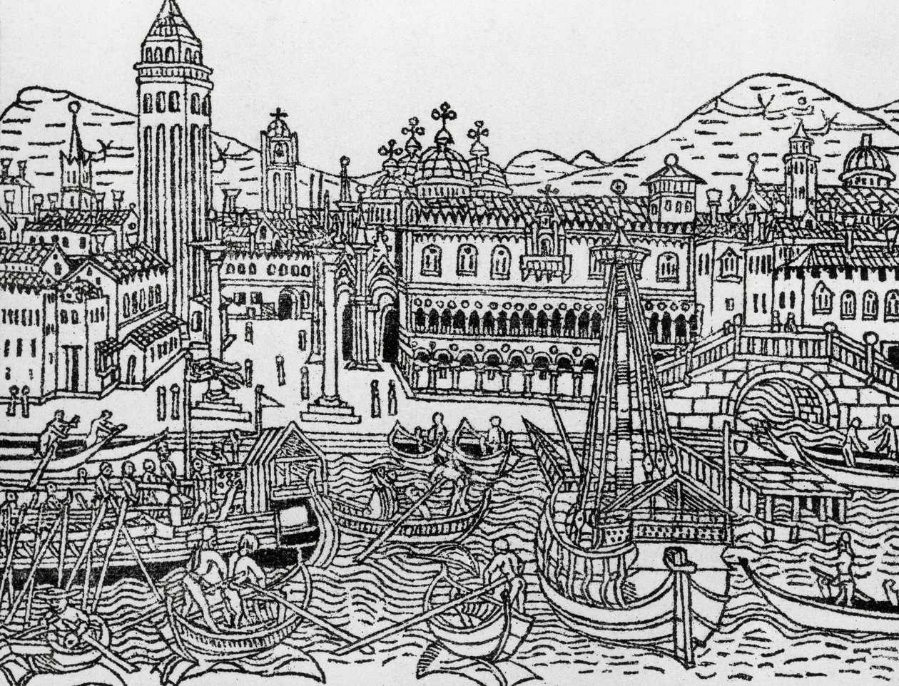 Vista de Veneza no século XV, Itália, xilogravura, de Supplementum chronicarum de Giacomo Filippo Foresti (1434-1520) de Giacomo Filippo Foresti