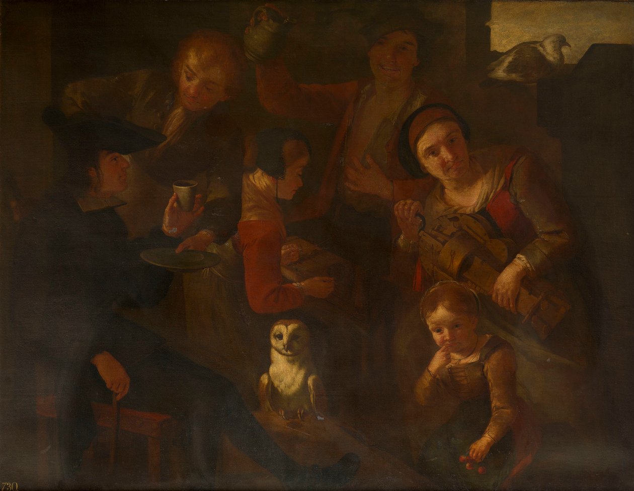 Camponeses com uma coruja das torres de Giacomo Francesco Cipper