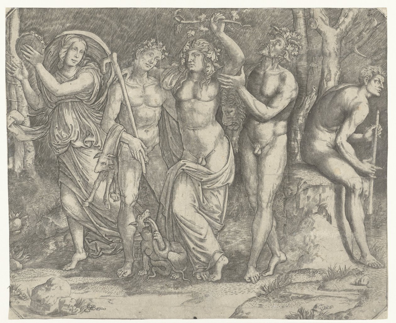 Bacchus e bacchantes e meanade com pandeiro de Giacomo Francia