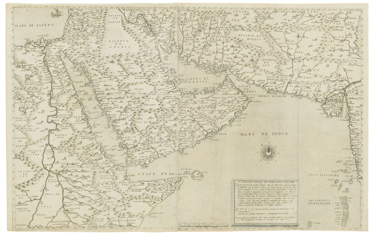 Mapa da Índia e sudeste da Ásia; O desenho da terceira parte da Ásia, 1561 de Giacomo Gastaldi
