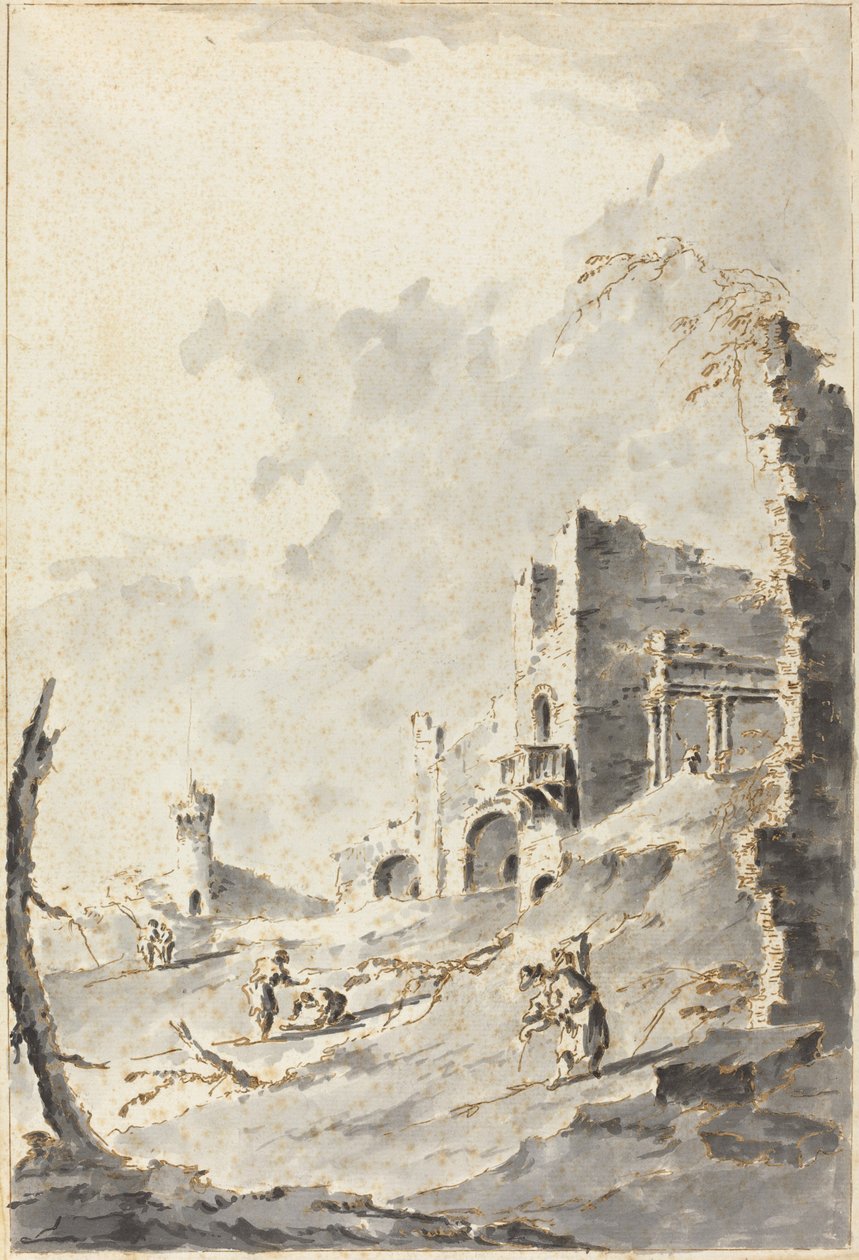 Capricho de ruínas clássicas com fortaleza de Giacomo Guardi