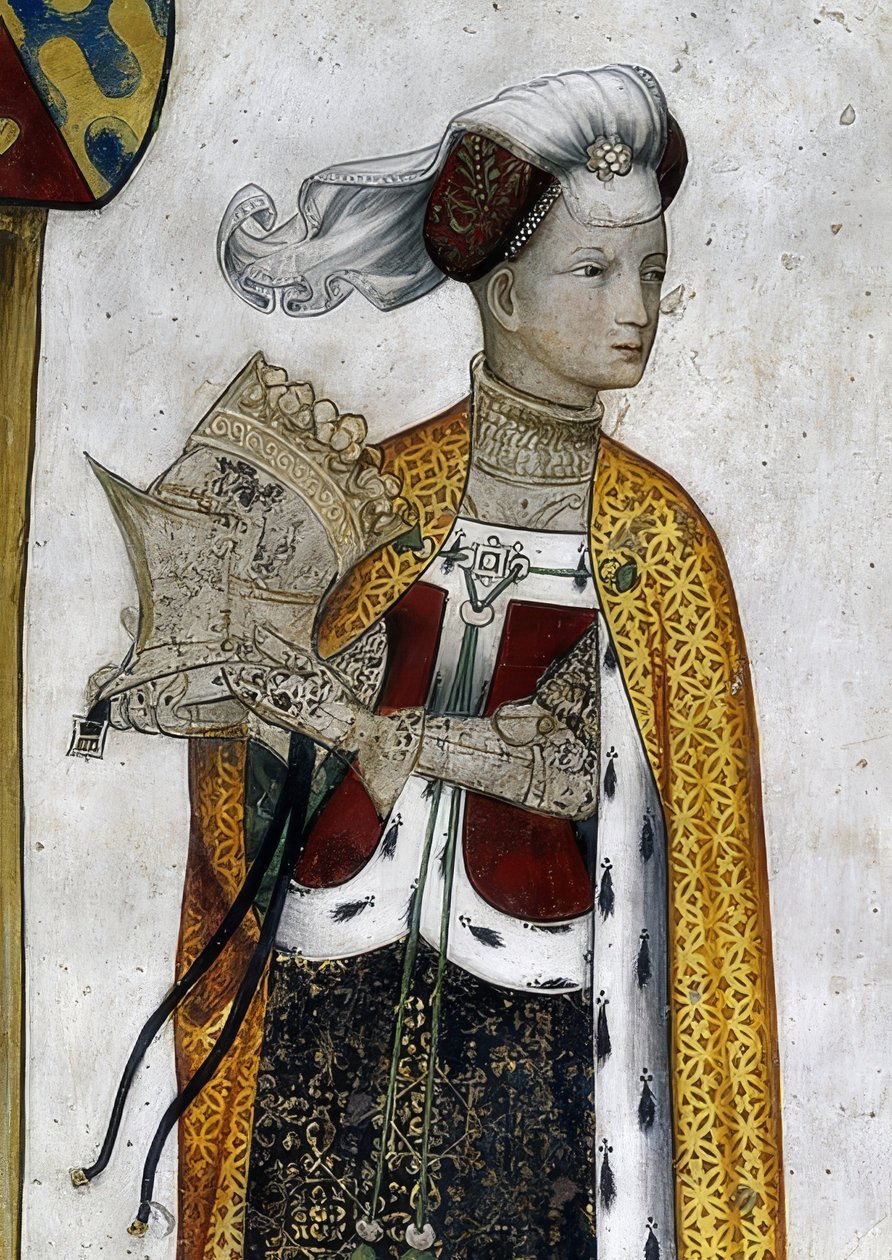 Representação dos margraves de Saluzzo e seu consorte como heróis e heroínas históricos e mitológicos. Detalhe: Riccarda di Sicilia, esposa de Tommaso II, como rainha amazona Lampeto. 1418-30 de Giacomo Jaquerio