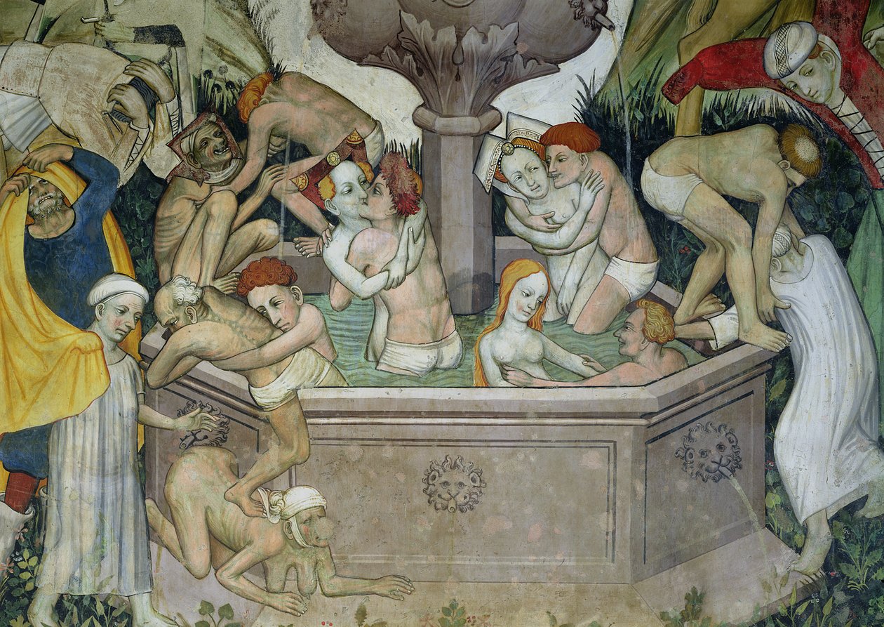 A Fonte da Vida, detalhe dos banhistas na fonte de Giacomo Jaquerio