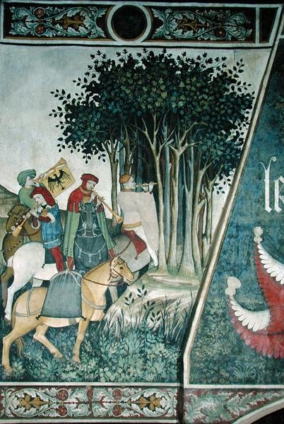 A Fonte da Vida, detalhe dos trombeteiros de Giacomo Jaquerio