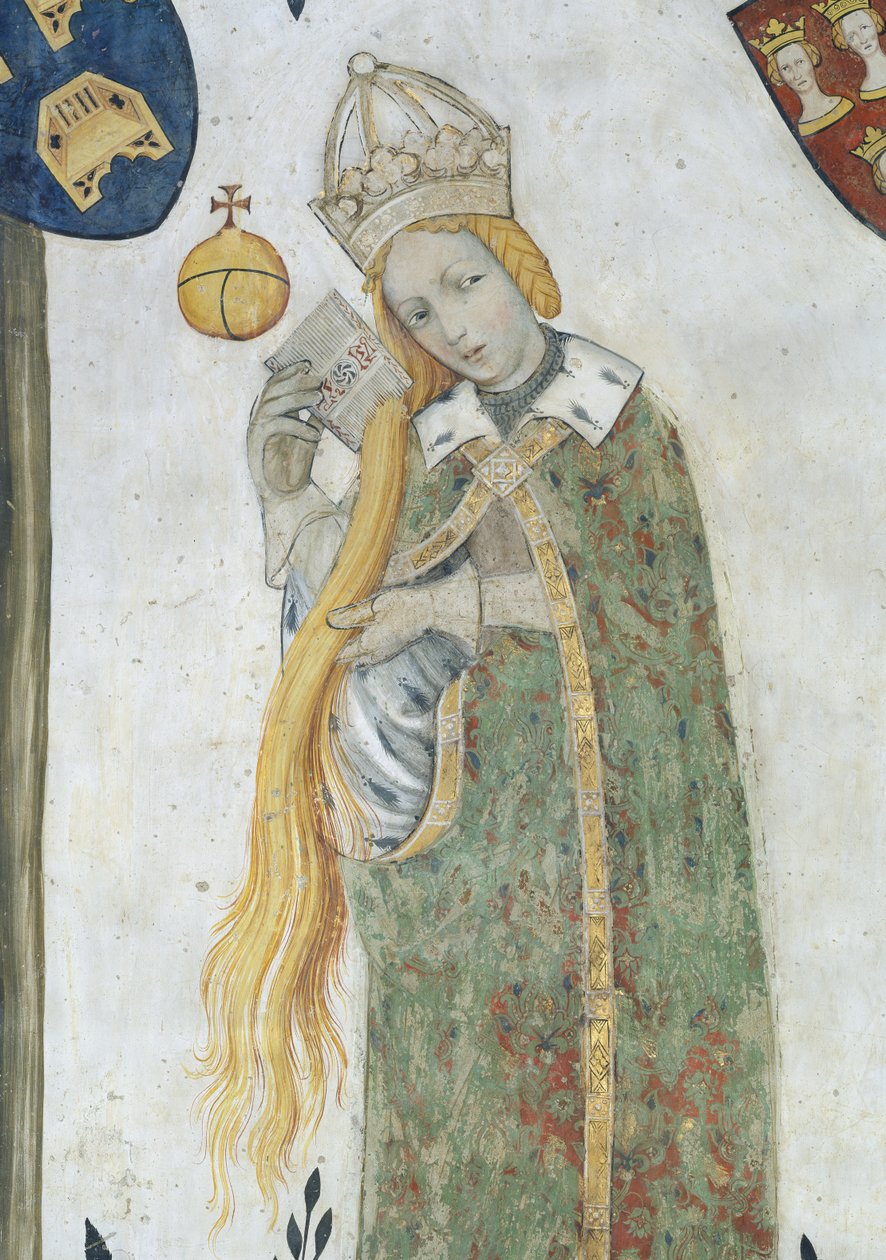 Os Nove Dignos e as Nove Mulheres Dignas, pormenor de Etiópia a pentear-se de Giacomo Jaquerio