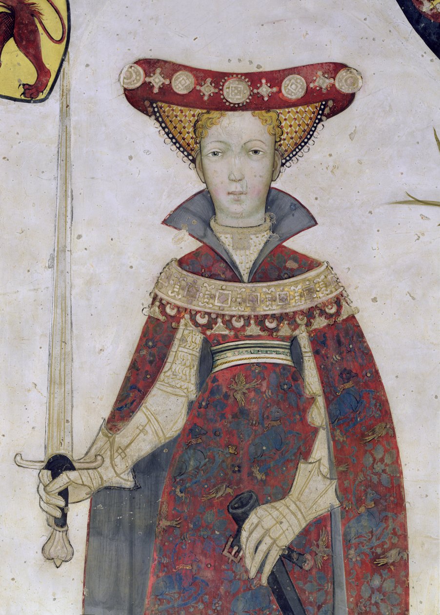 Os nove dignos e as nove mulheres dignas, detalhe de Hipólito, 1418-30 de Giacomo Jaquerio