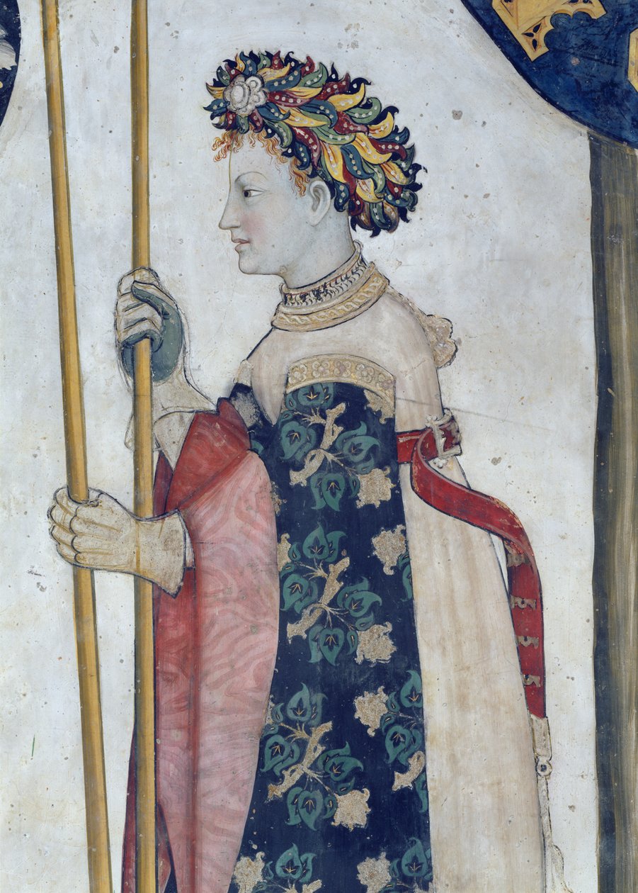 Os nove Worthies e as nove mulheres dignas, detalhe de Semiramis, 1418-30 (afresco) de Giacomo Jaquerio