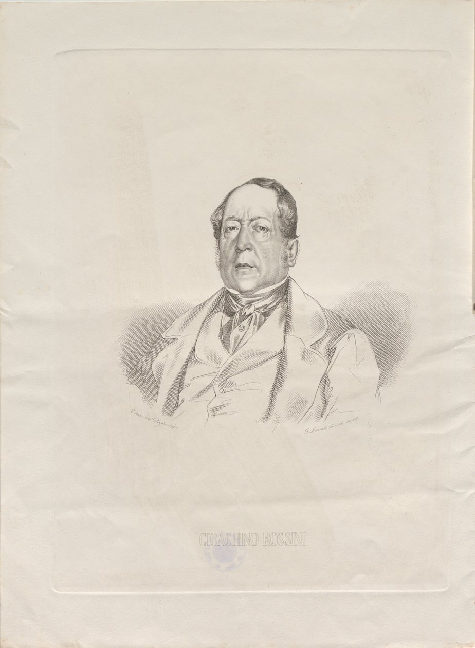 Retrato do compositor Gioachino Antonio Rossini 1792-1868, 1852. de Giacomo Luzzati