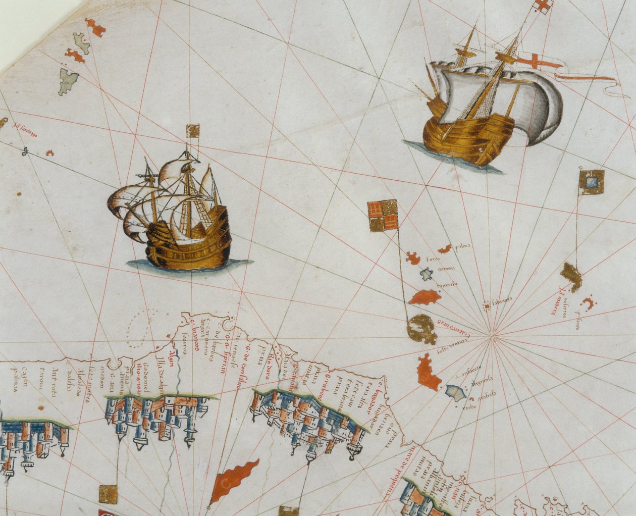 Um mapa náutico, detalhe das Ilhas Canárias, 1564 de Giacomo Maggiolo