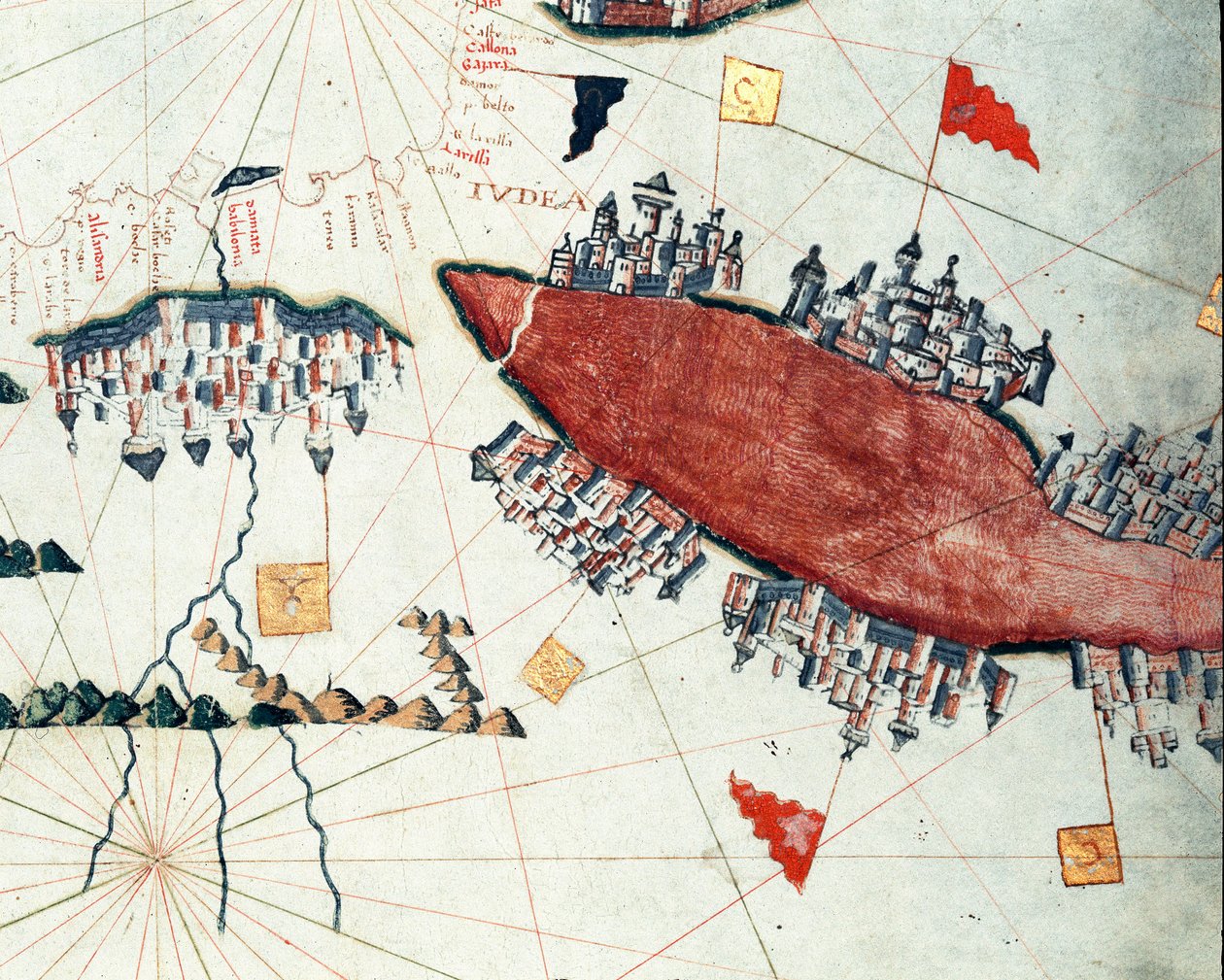 O Mar Vermelho e o Canal de Suez (portulan de Giacomo Maggiolo