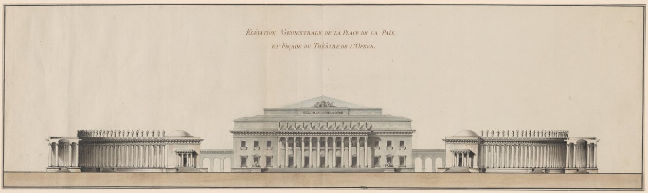 Elevação geométrica da Praça da Paz e fachada da Ópera de Giacomo Quarenghi