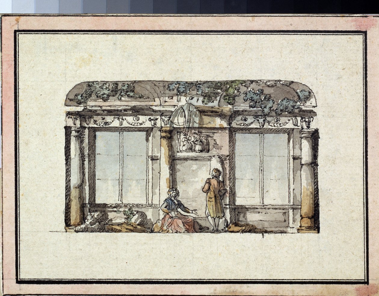 Projeto para a decoração de uma sala com duas janelas. Obra de Giacomo Antonio Domenico Quarenghi (1744-1817), tinta e aguarela sobre papel. Arte italiana, classicismo. Museu Estadual de Belas Artes A. Pushkin, Moscou. de Giacomo Quarenghi