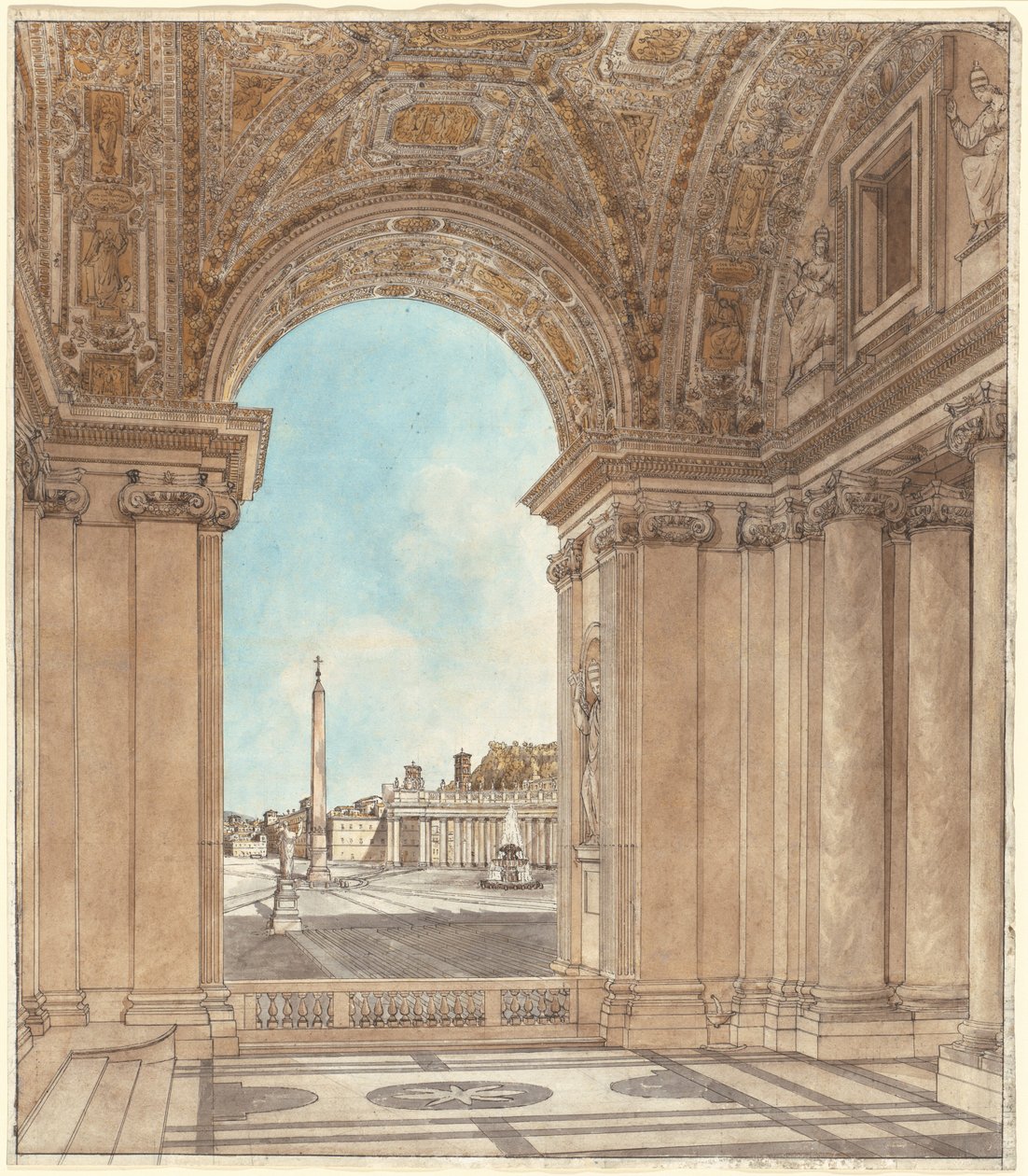 A praça de São Pedro vista através de um arco da Basílica de Giacomo Quarenghi