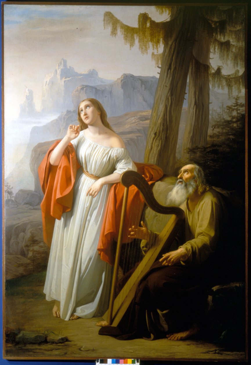 Ossian canta para Malvina os feitos de Carthoon. Pintura de Giacomo Trecourt de Giacomo Trecourt