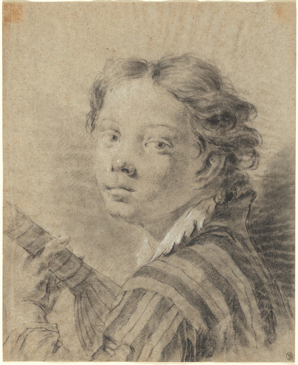 Um menino com um alaúde, c.1740 (giz preto e branco e carvão sobre papel azul) de Giambattista Piazzetta