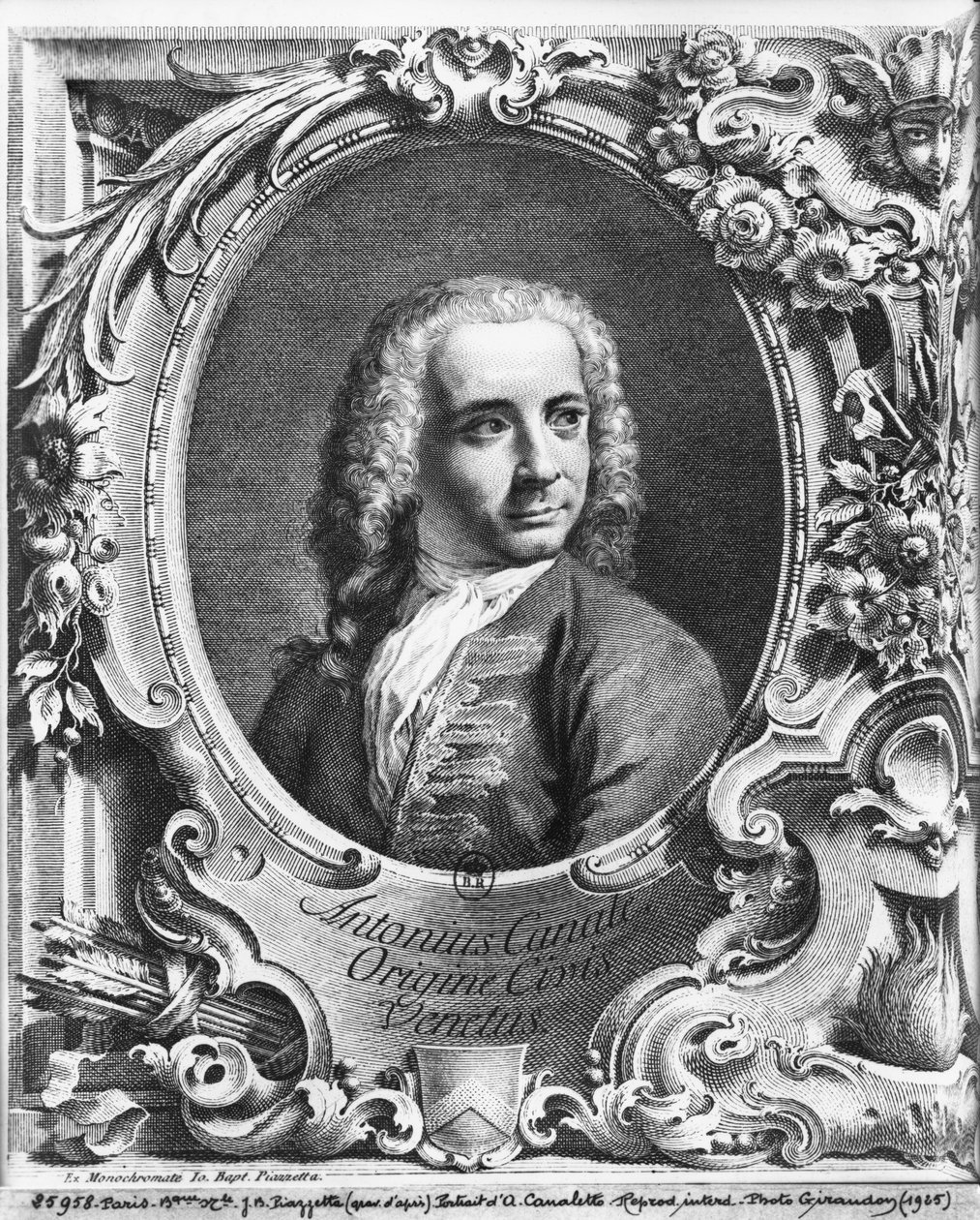 Retrato de Antonio Canaletto, ilustração página de título de &39;perspectiva de grande canal veneziano, antes de 1735 de Giambattista Piazzetta