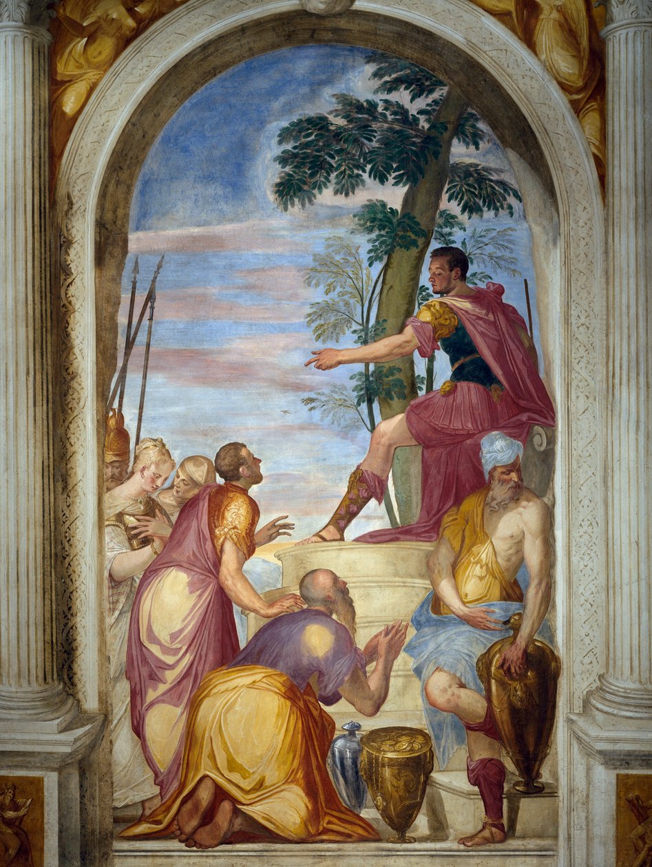 A misericórdia de Scipio, Scipio reúne o derrotado Aluccio à sua esposa de Giambattista Zelotti