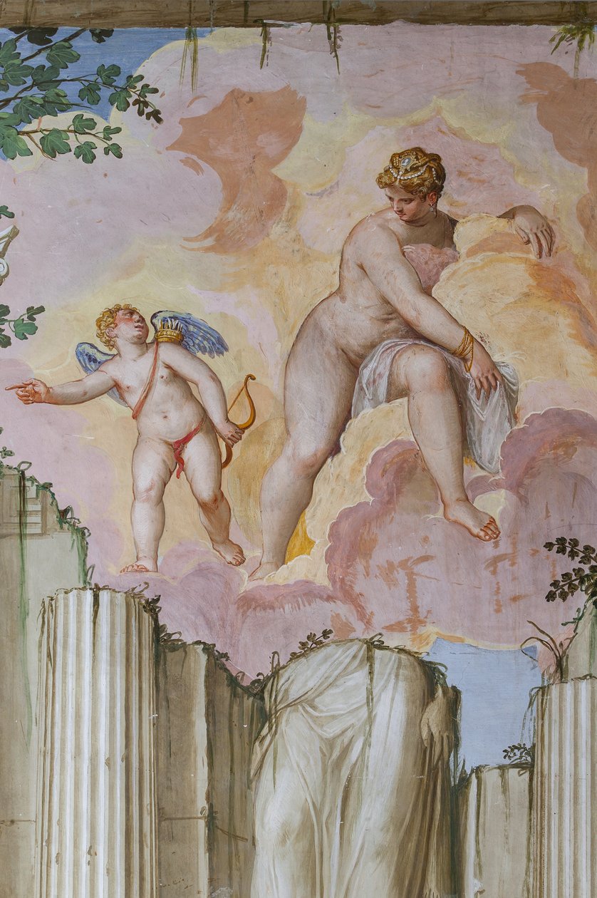 Vênus e Cupido, detalhe da Sala do Olimpo, c.1557 (fresco) de Giambattista Zelotti