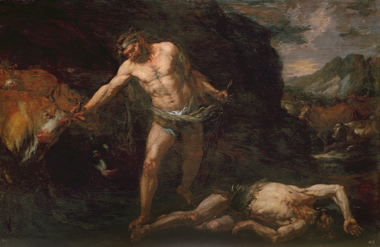 Hércules mata o gigante Cacus e rouba o gado de Geryon de Giambattista Langetti
