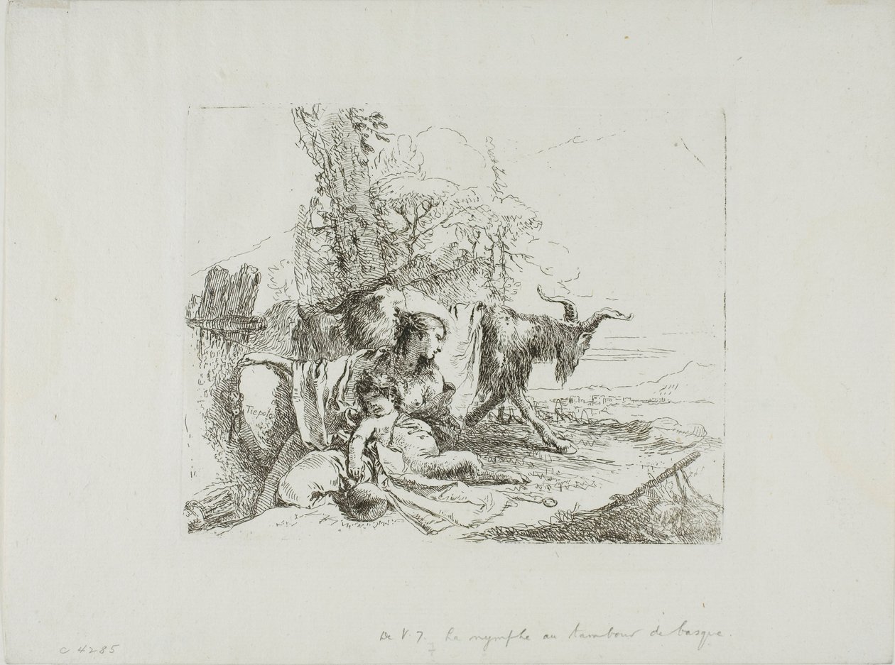 Uma ninfa com um pequeno sátiro e duas cabras, de Capricci de Giambattista Tiepolo