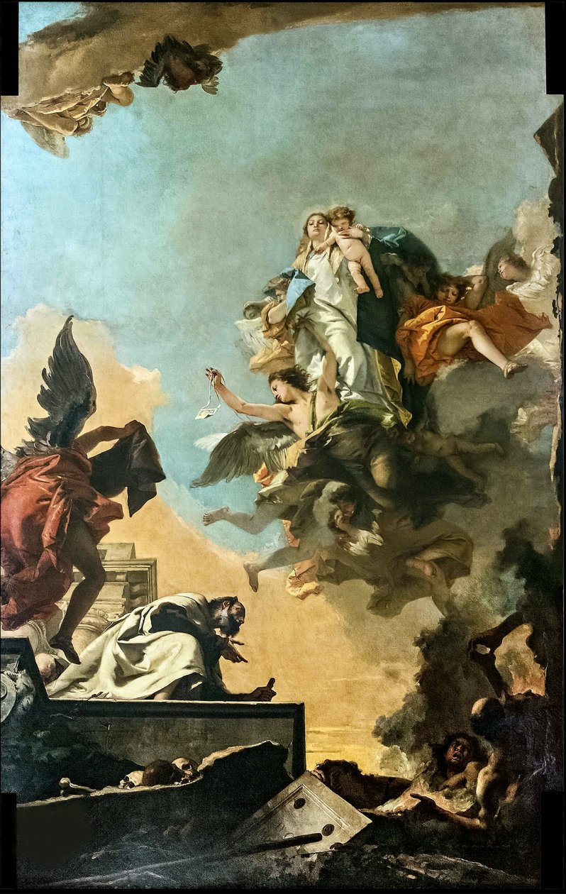 Nossa Senhora do Carmo dando o escapulário a São Simão Stock, 1749. de Giambattista Tiepolo