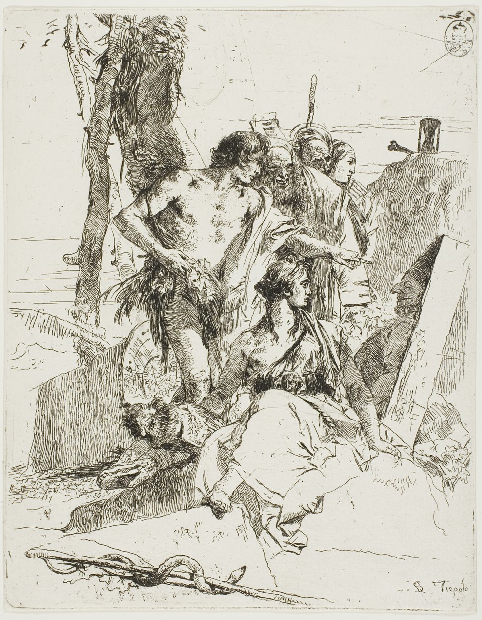A descoberta do túmulo de Punchinello, de Scherzi de Giambattista Tiepolo