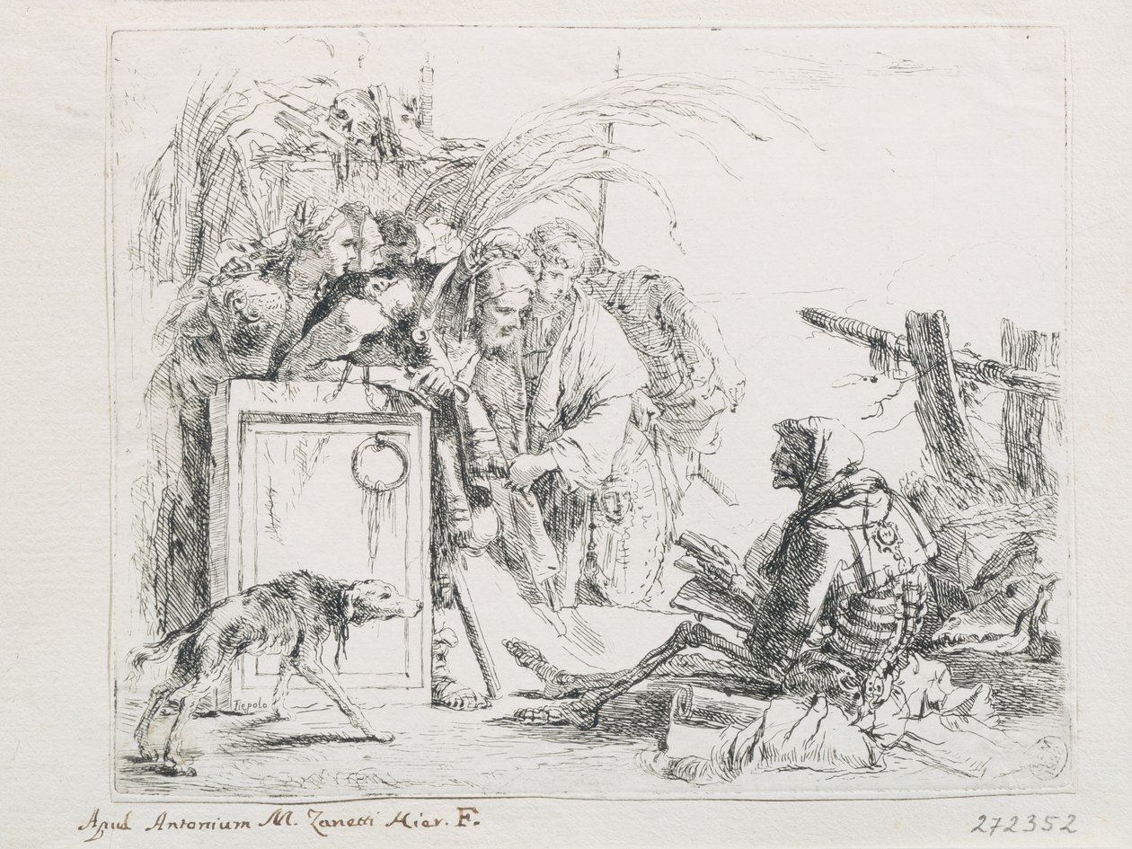 A visita na morte. Da série Capriccios, meados do século XVIII. de Giambattista Tiepolo