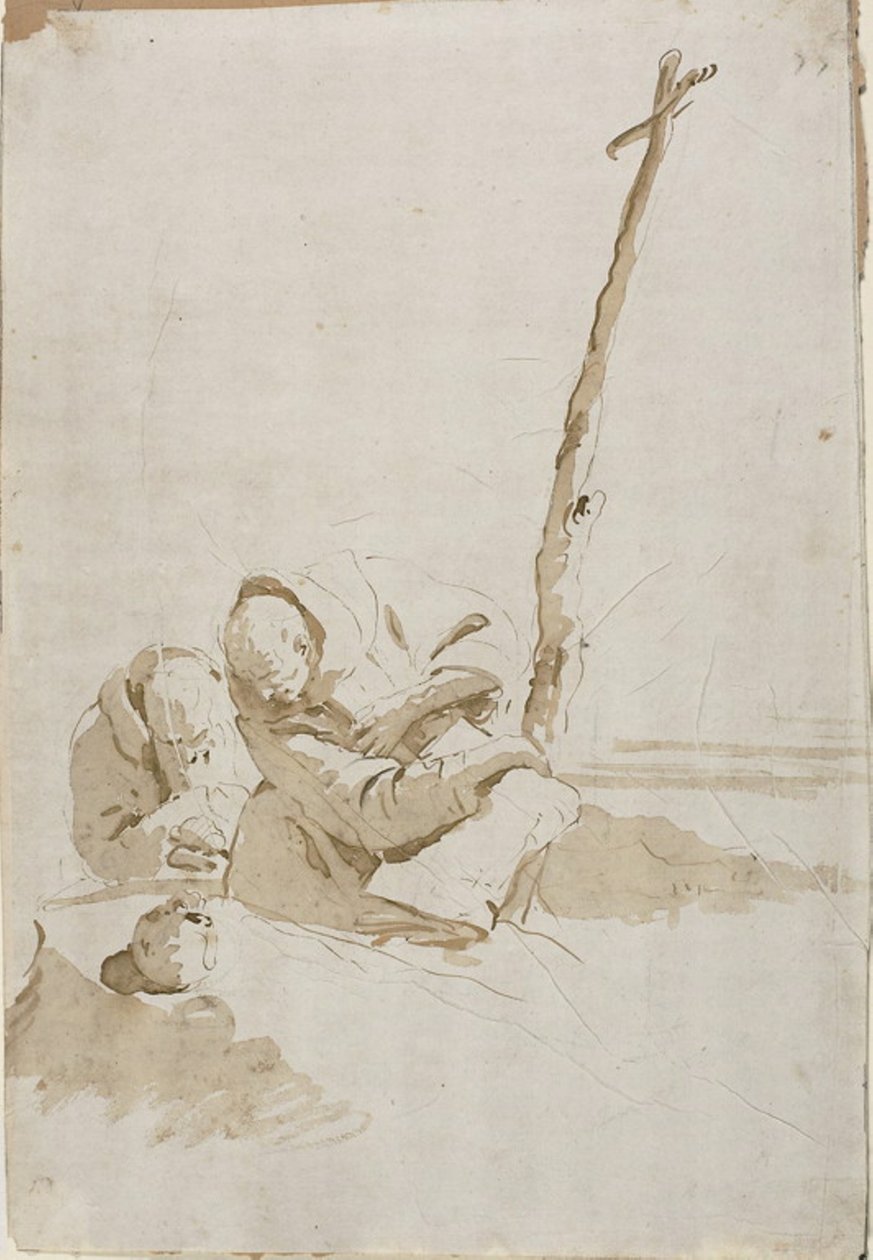 Dois monges contemplando um crânio de Giambattista Tiepolo