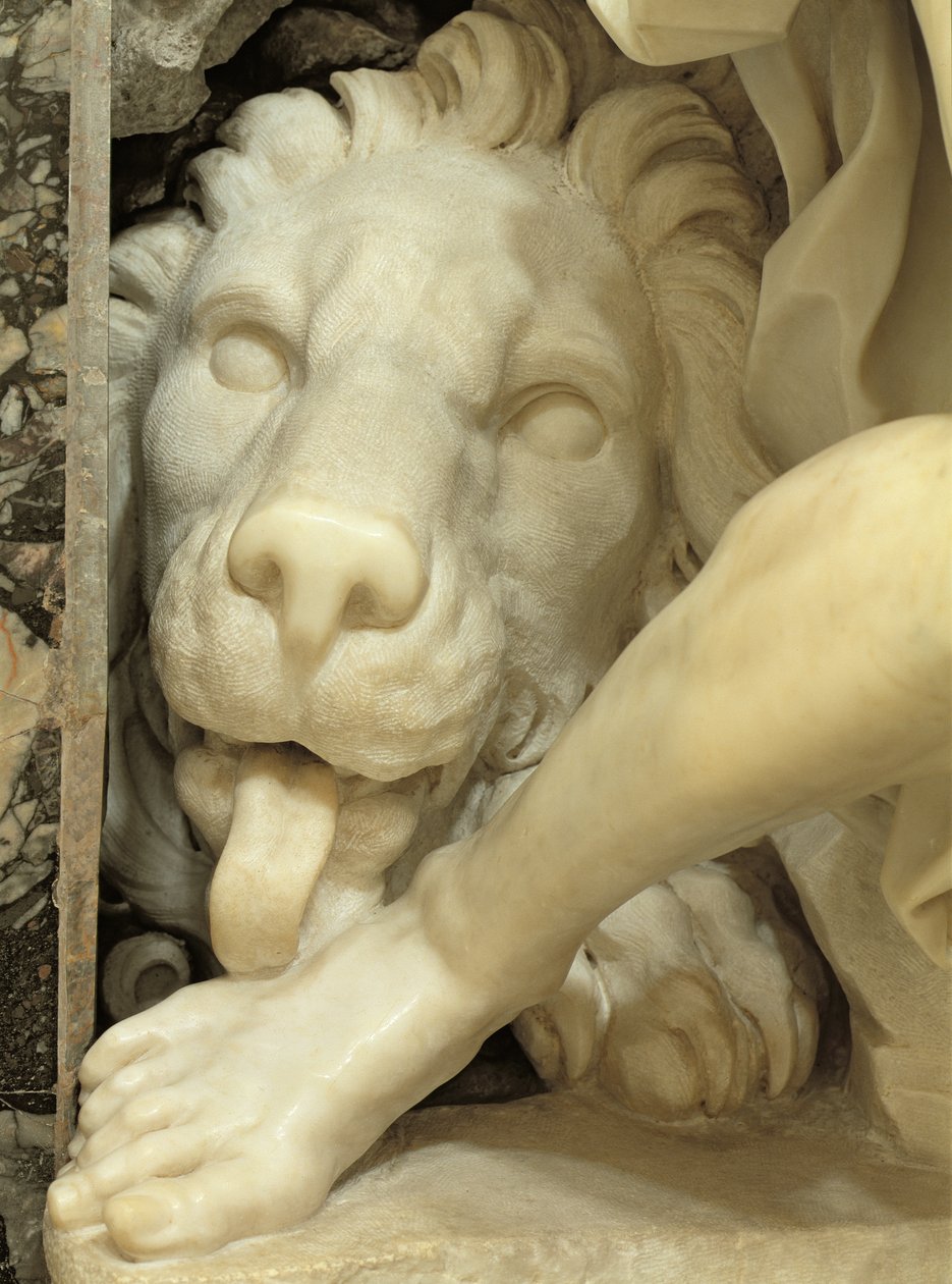 Um Leão lambendo o pé de Daniel em mármore detalhe de 186919 de Gian Lorenzo Bernini