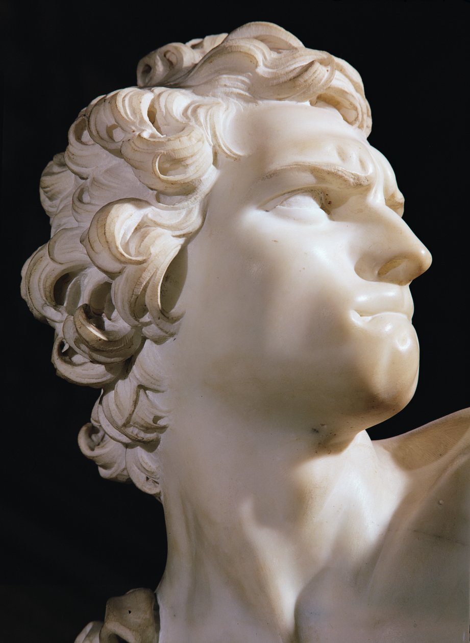 David (detalhe da cabeça, perfil direito), 1623 (mármore) de Gian Lorenzo Bernini