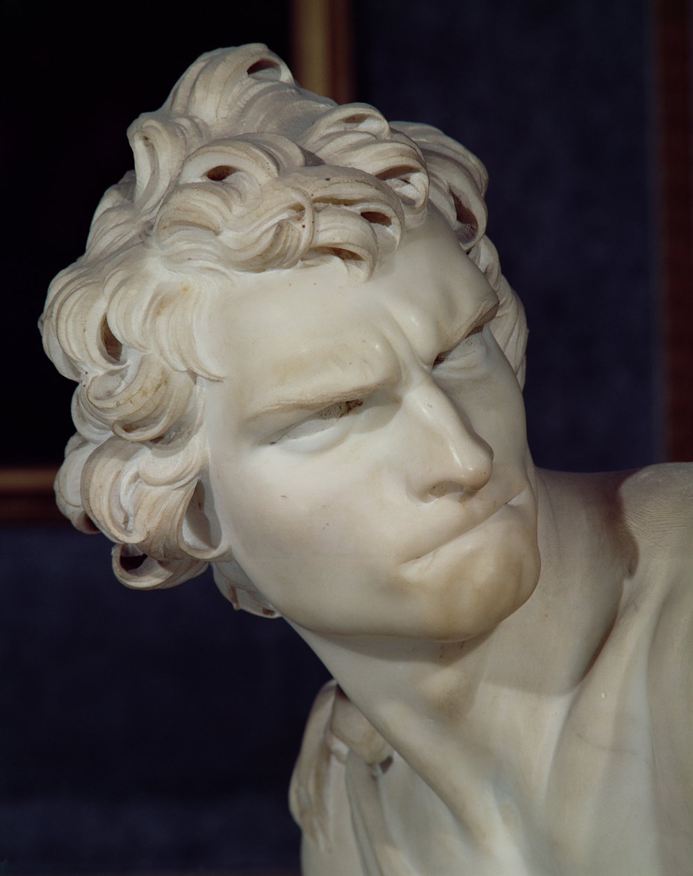 David, detalhe da cabeça, mármore 1623-23 de Gian Lorenzo Bernini