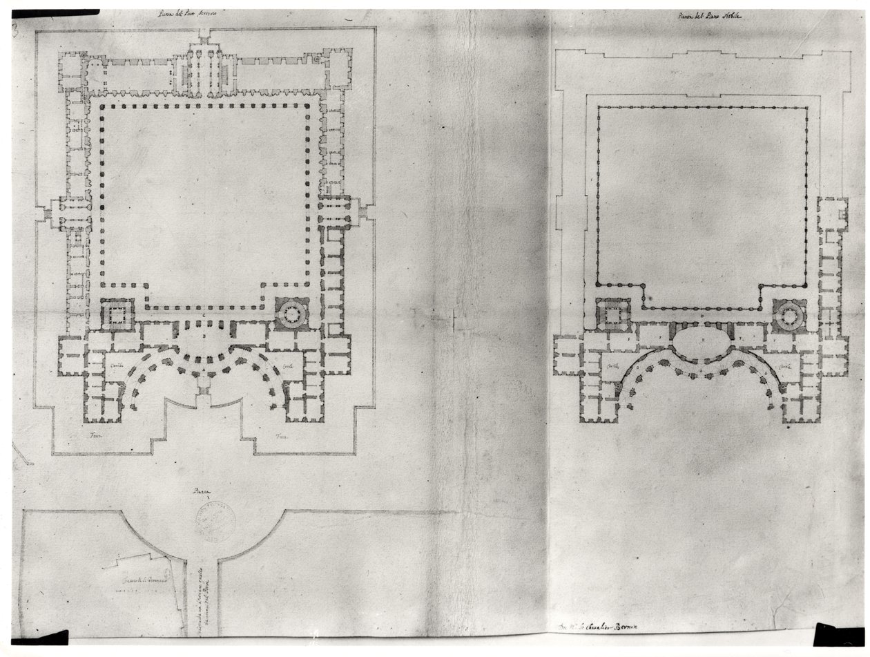 Dois planos para o primeiro projeto do Louvre, de &39;Recueil du Louvre&39;, volume I fol.3, 1664 (caneta e tinta e papel) (ver 164013) de Gian Lorenzo Bernini