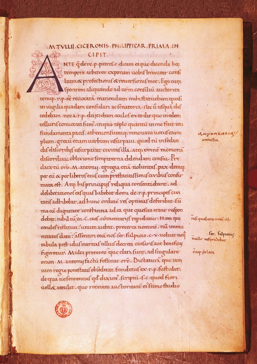 Apógrafo de Marcus Tullius Cicero (caneta e tinta em velino) de Gian Francesco Poggio Bracciolini